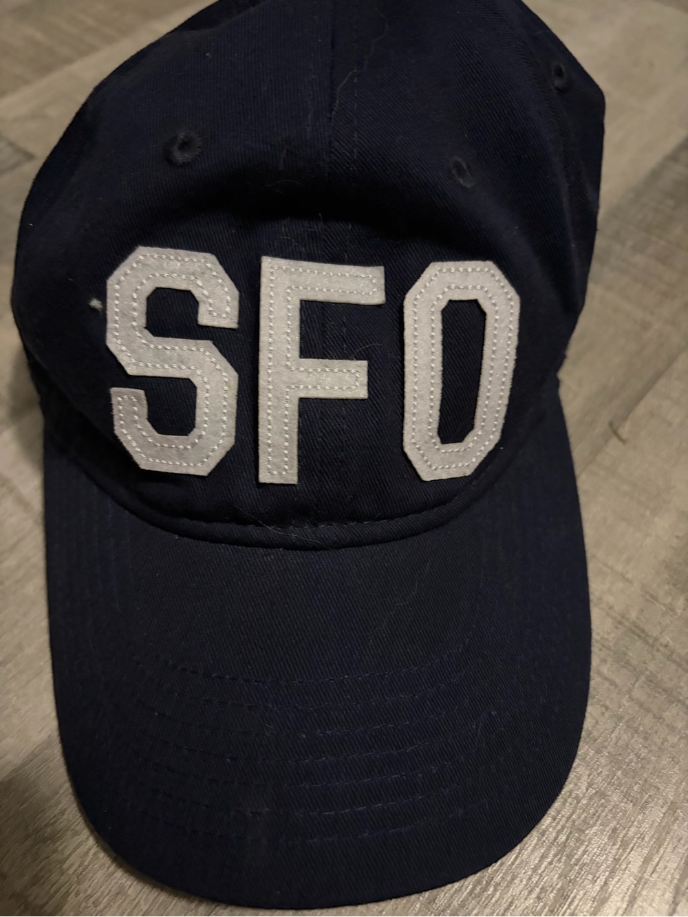 SFO <san Francisco airport Navy Baseball Cap with White Applique